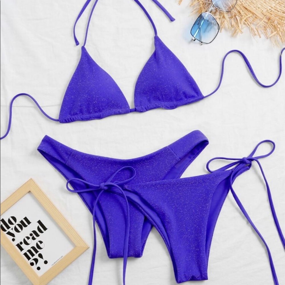 3pack Glitter Triangle Tie Side Bikini Swimsuit